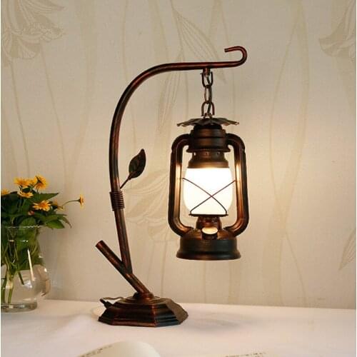 Southeast Asia retro frosted glass Table Lamps American classic antique E27 LED iron lamp for bedside&foyer&bar&cafe LDK030