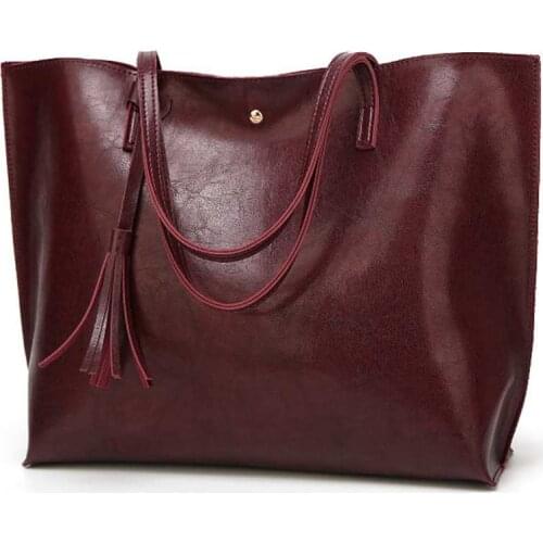 WomenS Soft Leather Tote Shoulder Bag From Tassel Handbag(Red Wine)