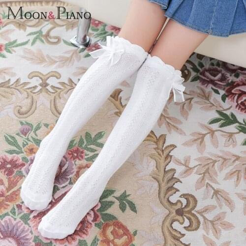 Women Cotton Stocking Kids Double Bowknot Twist Breathable Baby Children Knee-High Girl Cute Student Stockings Autumn Winter