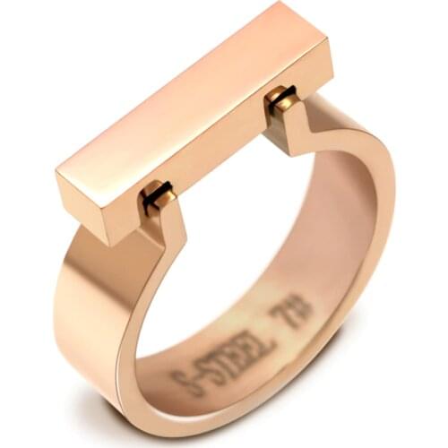 Stainless Steel Jewelry Horseshoe Flat Shackle Brand Ring Punk Finger Love Ring Gold Color Square Shape Ring For Women