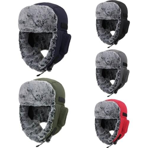 Adult Winter Warm Trapper Hat Windproof Plush Lining Russian Hunting Earflap Cap F3MF