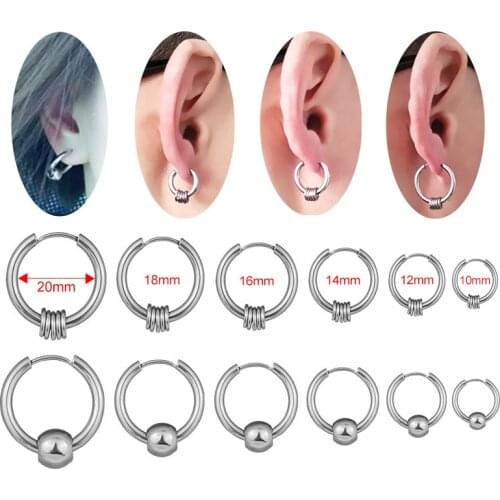 1Pc 10-20mm Round Stainless Steel Earrings With Five Circles and Beads Punk Earring Jewelry For Women Men Stud Earrings