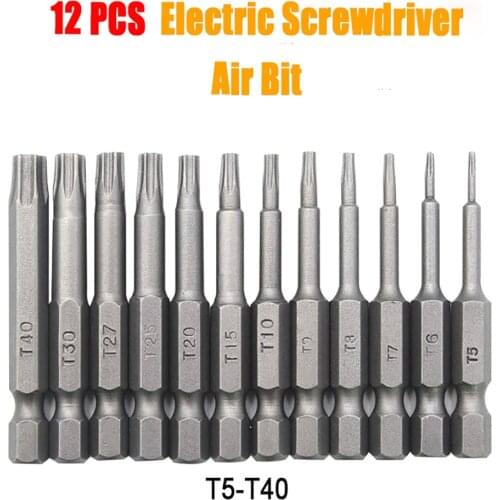 12 Pieces Torx Bits Screwdriver Set 50mm T5-T40 S2 Steel Magnetic Tamper Proof Star Kit Tools
