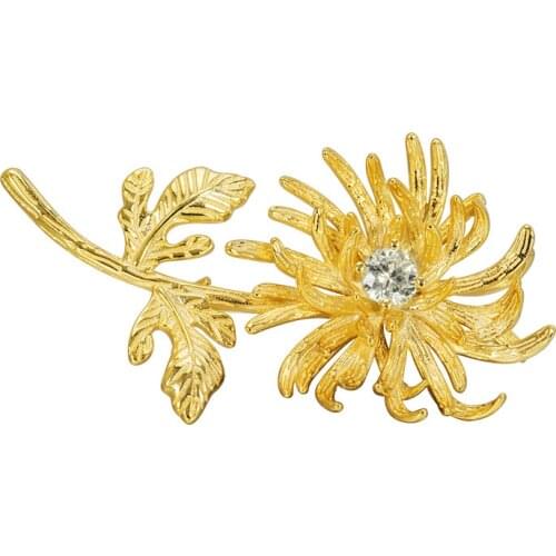925 Sterling Silver Gold Color Chrysanthemum Brooches For Womens Clothing Accessories For Jewelry Brooch Flower Fine Gift