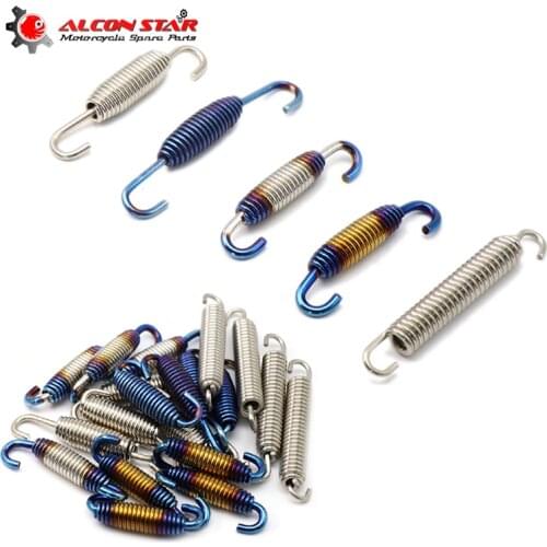 Alconstar- 2pcs Motorcycle Exhaust Pipe Muffler Mounting Rotatable Spring Link Pipes Stainless Steel for Honda for Kawasaki KTM