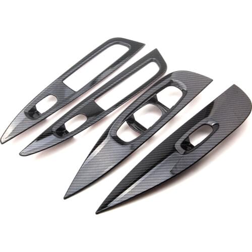 BBQ@FUKA 4Pcs Car Door handle Window Lift Switch Cover Bezel Trim Carbon Fiber Style Sticker Fit For Qashqai 2016
