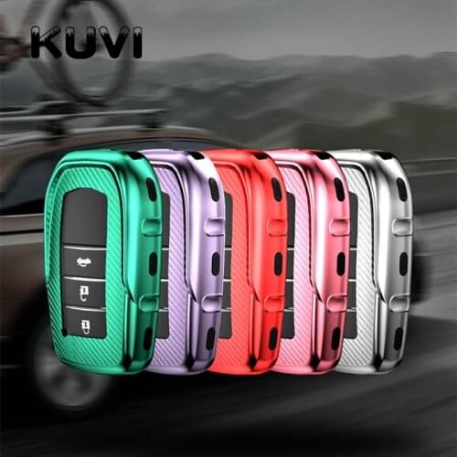Carbon Grain+Tpu Car Key Case Cover For Toyota Chr C-hr Land Cruiser 200 Avensis Auris Corolla Smart Keychain Shell Accessories