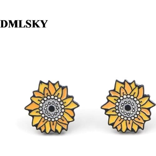 DMLSKY Van Gogh Sunflower Stud Earrings Cartoon Jewelry Prevent allergy Stud Earring Pendant for Kids Girls Cute Gift M3892