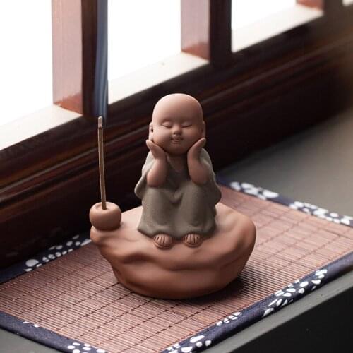 Purple Sand Small Monk Shami Tea Pet Fortune Ornaments Boutique Can Raise Line Incense Plug Incense Base Zen Characters Tea Play