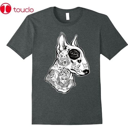 Print T Shirt Mens Short Sleeve Hot Inked Bull Terrier Tshirt - Old School Tattoo Funny Dog Tee T-Shirt Mens Shirts Short Sleeve