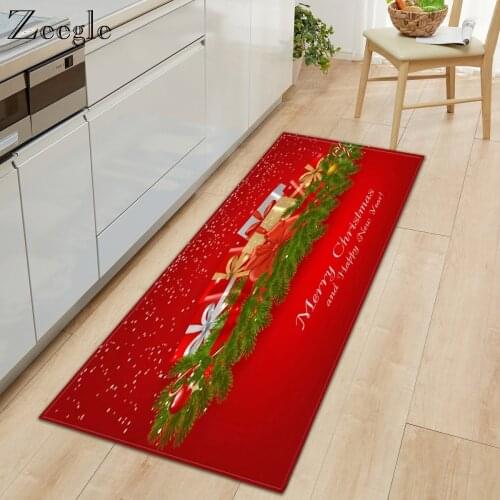 Zeegle Dirty-proof Kitchen Carpet Christmas Soft Mat Flannel Water Absorption Mat Printed Cartoon Carpet Anti-slip Bedroom Rug