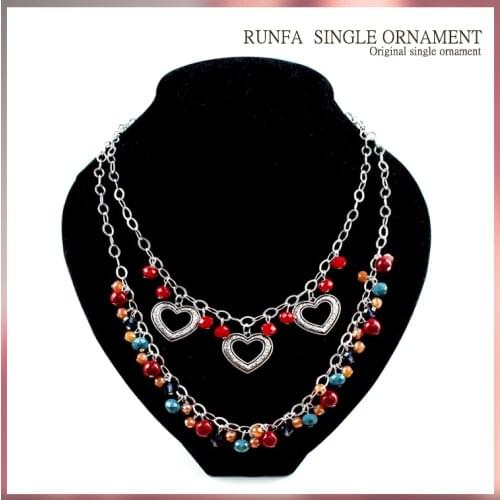 And American retro double layer Peach Heart Pendant Necklace womens sweater chain temperament all match fashion chain