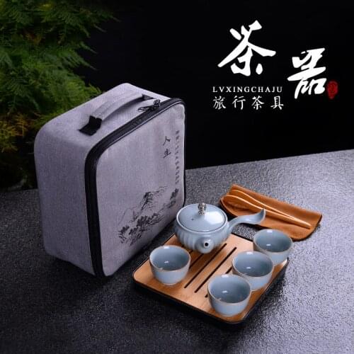 Chinese Kung Fu Tea Set with Tray,Glaze Ceramic Purple clay TeaPot Tea Cup,Portable Travel Tea Set drinkware