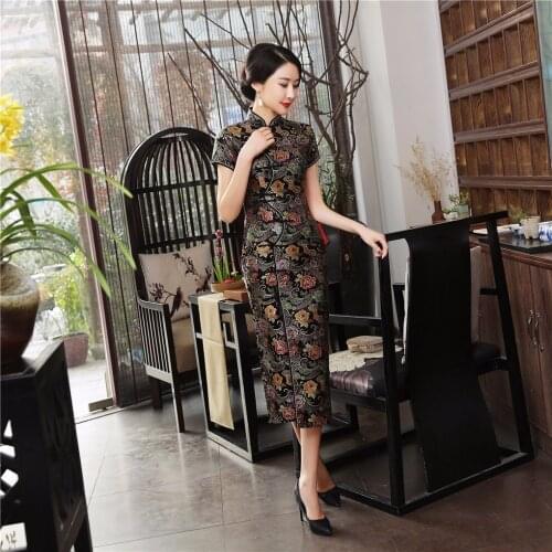 Shanghai Story Fashionable Qipao national trend chinese traditional dress faux silk long cheongsam chinese dress Qipao 5 color