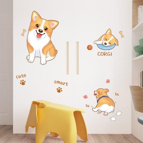 Cartoon Wall Stickers for Kids Rooms Bedroom Furniture Decoration Aesthetics Poster Kawaii Dog Self Adhesive Wallpaper