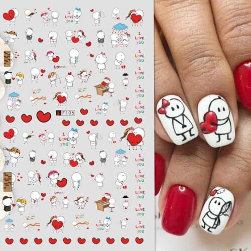 3D Valentine Sticker for Nails Cute Cartoon Lover Sliders for Nail Gang Girl DIY Design Decals Manicure Nail Art Decor