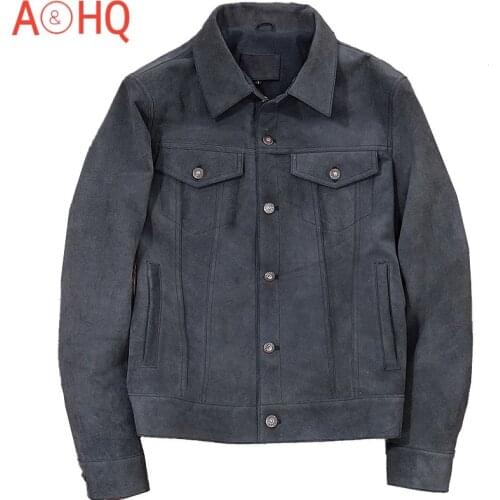 Real Leather Jacket Men Spring Autumn Vintage Suede Cowhide Coat Short Jackets for Men Style Veste Cuir Homme KJ6999