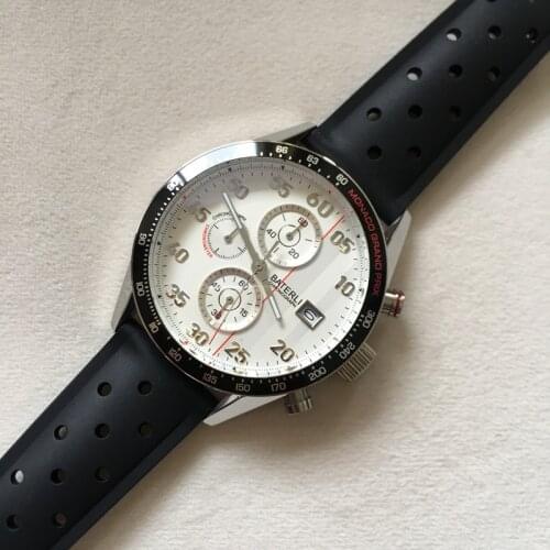 New Fashion Original Brand Men Chronograph Quartz Watch Full Stainless Steel Case With Rubber Strap Boy Clock Gifts