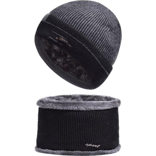 New Selling 2pcs Ski Cap and Scarf Cold Warm Leather Winter Hat for Women Men Knitted Hat Bonnet Warm Cap Wool Skullies Beanies