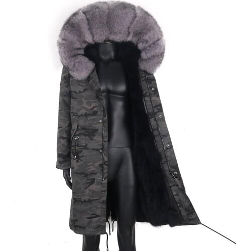 2021 New Men X-Long Parka Real Fox Fur Coat Natural Fur Collar Hood Thick Warm Fashion Military camouflage coat Winter Jacket