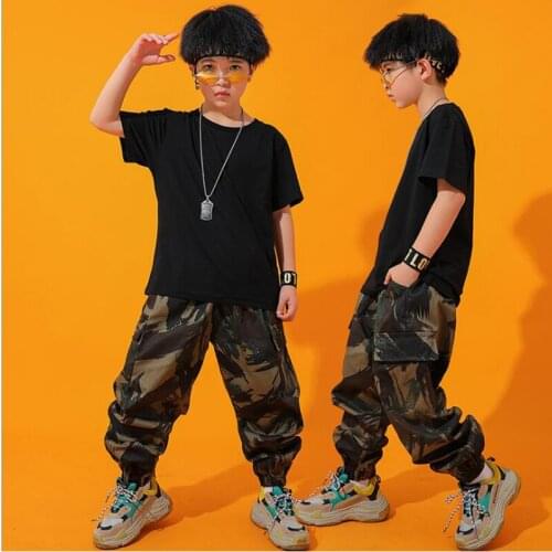 Girls Boys Hip Hop Carnival Clothing Dance Costume Kids Loose TShirt Jogger Camouflage Pants Jazz Dancing Street wear Clothes