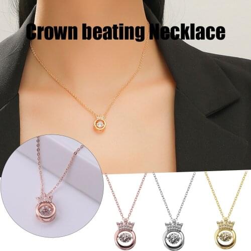 Chain Necklace for Women New Valentines Day Heartbeat Crown Personality Necklace Will Spin collares para mujer collier femme
