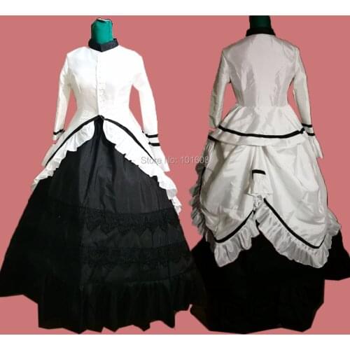 Tailored!Elegant white&black Court Duchess Civil war Theatre 18th Court Belle Marie Antoinette DRESS Victorian dresses sw-002