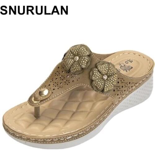 SNURULAN Summer New Rhinestone Flowers Ladies Flip Flops Women Indoor Slippers Outdoor Sandals Fashion Beach Shoes zapatillas mu