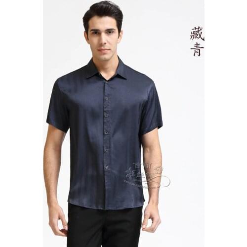 Heavyweight Silk Elastic Satin Shirt 92% Silk Mens Short Sleeve Shirt