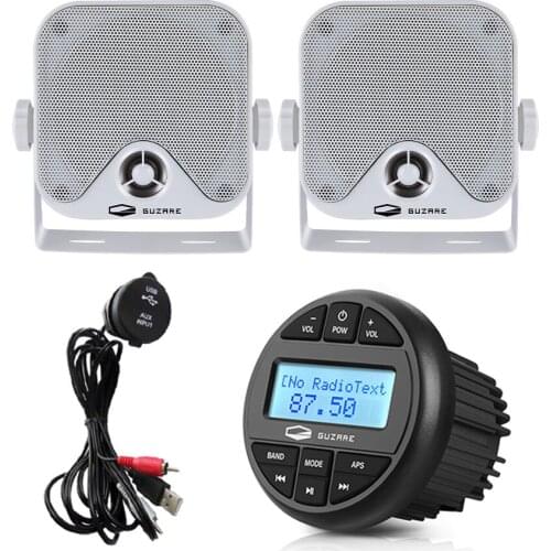 Waterproof Marine Radio Bluetooth Stereo Boat Audio Receiver AM FM Car MP3 Player For RV ATV Pool+4Inch Marine Speaker+USB Cable
