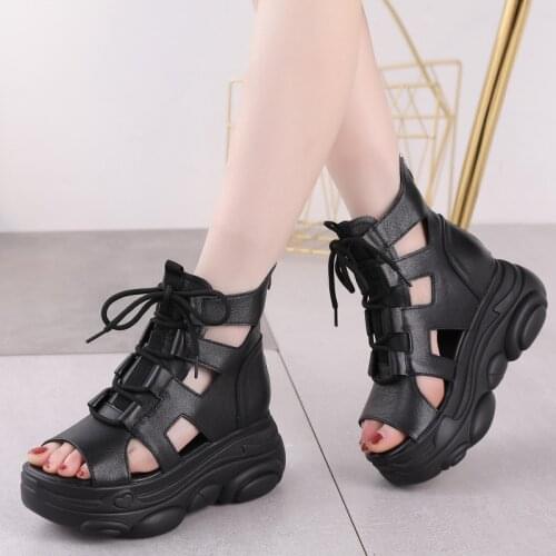 Womens Roman Leather Ankle Sandals Lace Up Platform Open Toe High Heel Shoes Gladiator Black Girls New 2021