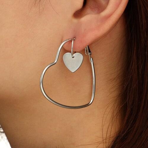 2Pais Double Heart Hoop Earrings for women Geometric Hanging Earrings Female Fashion Modern Jewelry Oorbellen Accessories