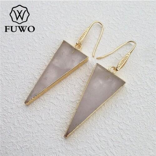 FUWO Natural Crystal Quartz Triangle Earrings With Gold Electroplate Elegant Minimalist Crystal Dangle Earrings Jewelry ER001