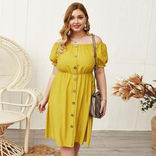 Plus Size Dresses Woman Summer 2021 Sexy Open Shoulders Solid Dress Large Size Women Clothing Elegant Loose Holiday Dress XL-4XL