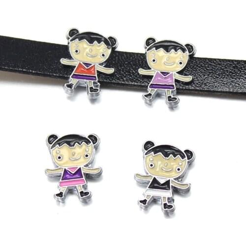 10pcs/lot Internal Dia 8mm Boy Girl Mom Dad Slide Charm DIY Accessories fit 8mm wide belt pet collar