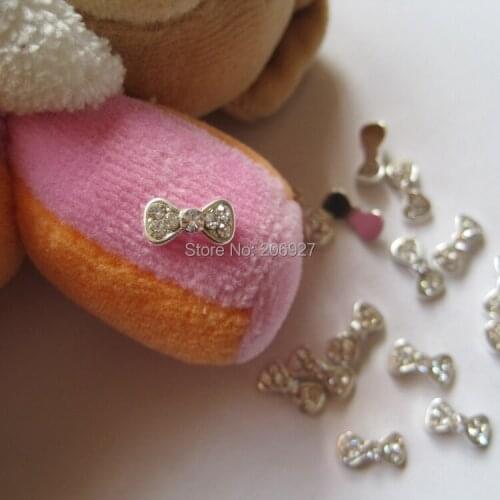 MD-82 10pcs Fancy All Crystal Rhinestone Silver Bow Metal Charms Metal Deco Charms Nail Art