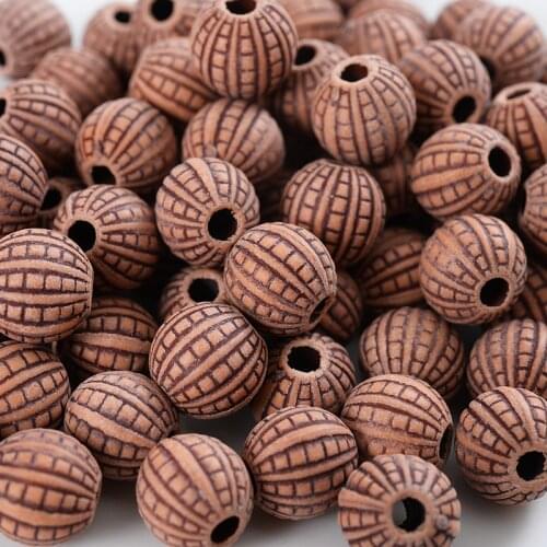 50/100Pcs Natural Wood Color Acrylic Wooden Beads Classic Round Stripe Spacer Beads For Jewelry Making Handmade DIY Bracelet
