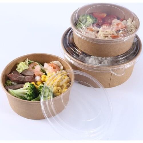 50pcs/pack Big Size Disposable Paper Bowl Fruit Salad Fast Food Package Takeaway Food Storage Package