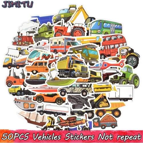 50 PCS Cartoon Car Sticker Anime Engineering Vehicles Truck Motorcycle Children Stickers DIY for Luggage Bicycle Laptop Tablet