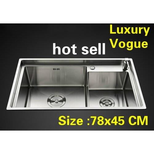 Free shipping Apartment luxury wash vegetables kitchen manual sink double groove durable 304 stainless steel hot sell 780x450 MM