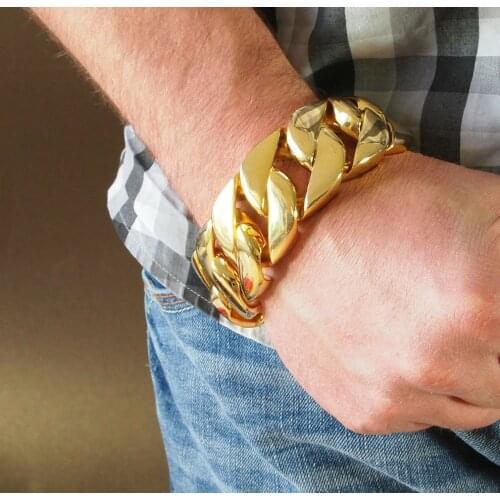 CUSTOMIZE SIZE 31mm Gold Tone Curb Cuban Chain Bracelet 316L Stainless Steel Bracelet Heavy Link Chain Mens Womens Bracelet