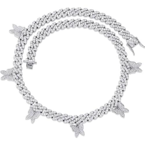 Freewear 9mm Micro Mini Butterfly Cuban CZ Cuban Link Necklaces Chains Luxury Bling Bling Jewelry Fashion Hiphop For Men