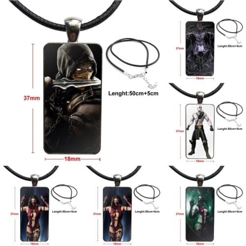 For Girls Statement Maxi Vintage Jewelry Steel Color Glass Cabochon Choker Pendant Long Rectangle Necklace Mortal Kombat 9