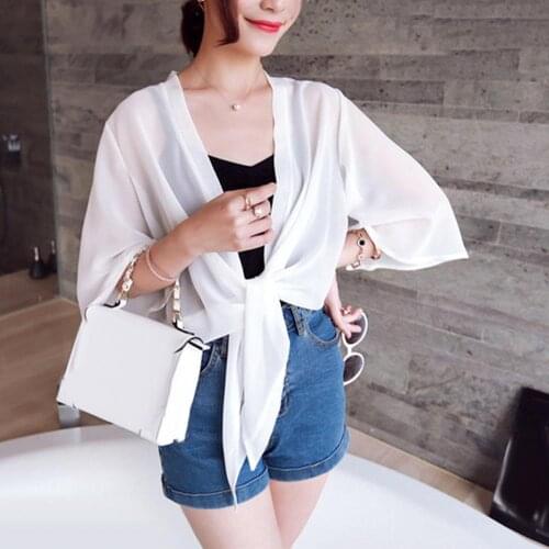 Women Open Front 3/4 Sleeve Anti-UV Coverup Blouse Sheer Shrug Thin Cardigan ropa mujer 2020