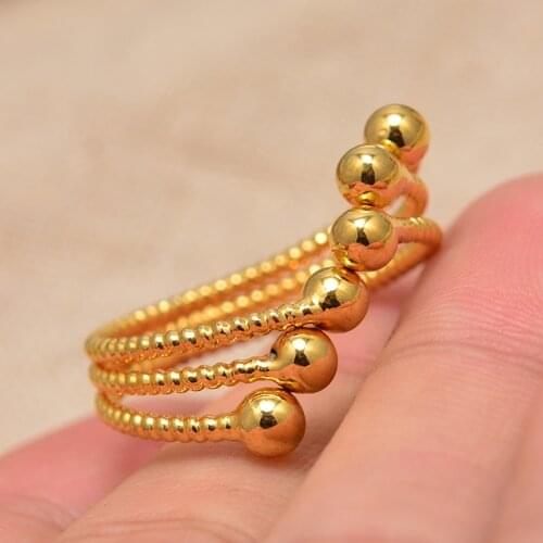 Dubai Arab bead Gold Color Ring for Women Girls Arabian Middle East Jewellery Little Bangs Woman Mama Best Gifts