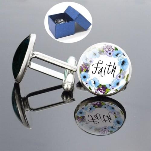 Christian Inspirational Gifts Bible Verse Cufflinks Glass Cabochon Scripture Mens Suits Classic Cufflinks Groom Wedding Jewelry