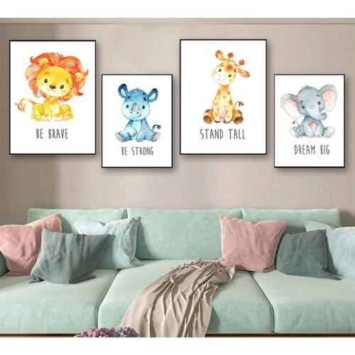 Elephant Lion Zebra Pictures Baby Room Wall Decor Safari Nursery Print Jungle Baby Animals Canvas Art Painting Posters Giraffe