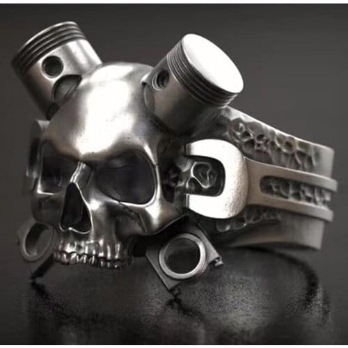 Punk Cool Death Skull Motorcycle Biker Rings for Men Unique Vintage Steampunk Skeleton Ring Male Hip Hop Rock Jewelry Party Gift