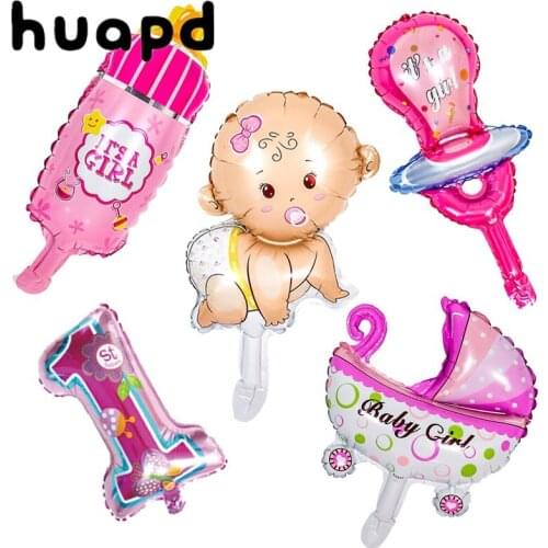5pcs/lot mini baby shower boy girl 1st holiday decoration aluminum foil balloon stroller birthday party supplies balloon