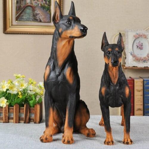 SIMULATION DOBERMAN PINSCHER EUROPEAN STYLE HOUND DOG COLOPHONY CRAFTS SCULPTURE HOME DECORATION G1064